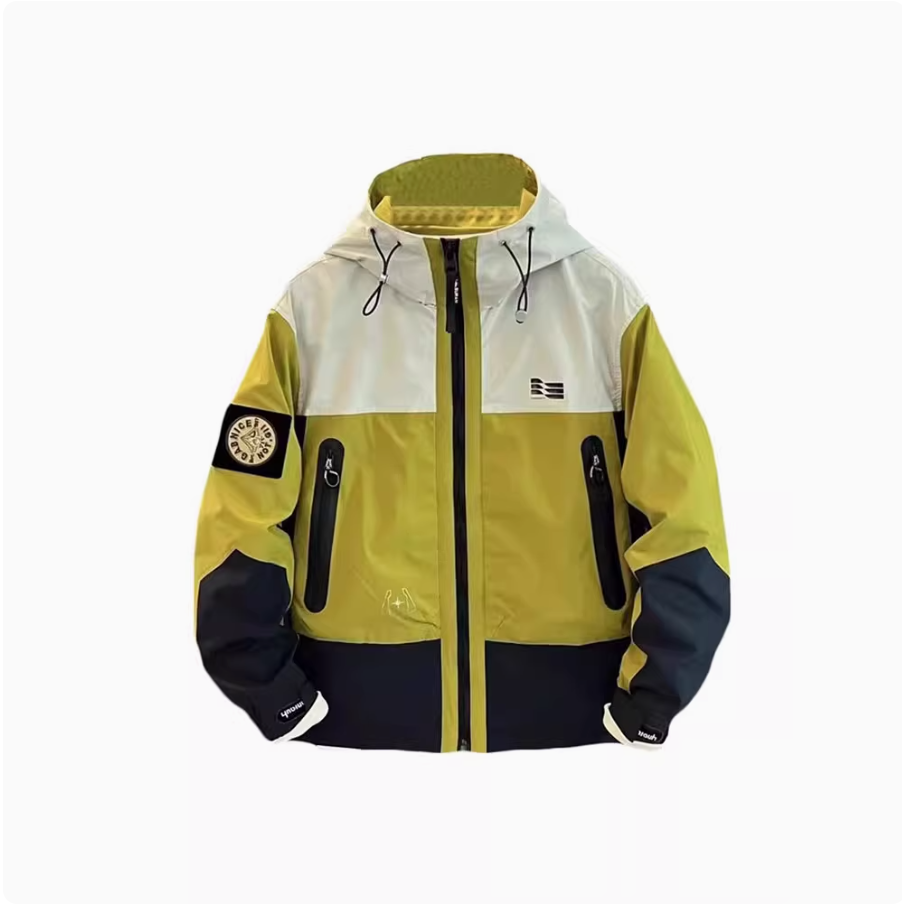 连帽冲锋衣男士春秋季2025新款潮牌机能拼接工装夹克百搭休闲外套